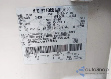 2008 Ford Edge Limited z USA, uszkodzony, nr VIN 2FMDK49C58BB32340